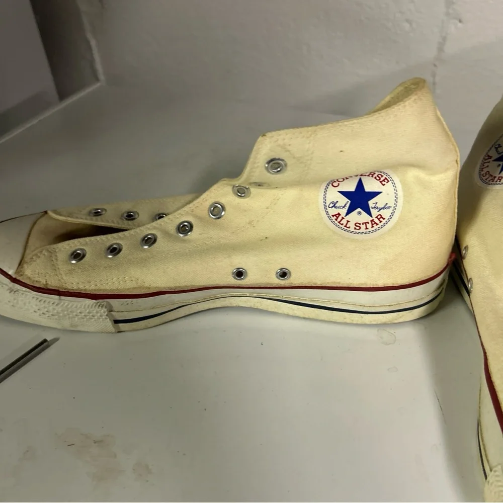 Converse Cream High-Top Sneakers with Red & Blue Stripe - Picture 3 of 6